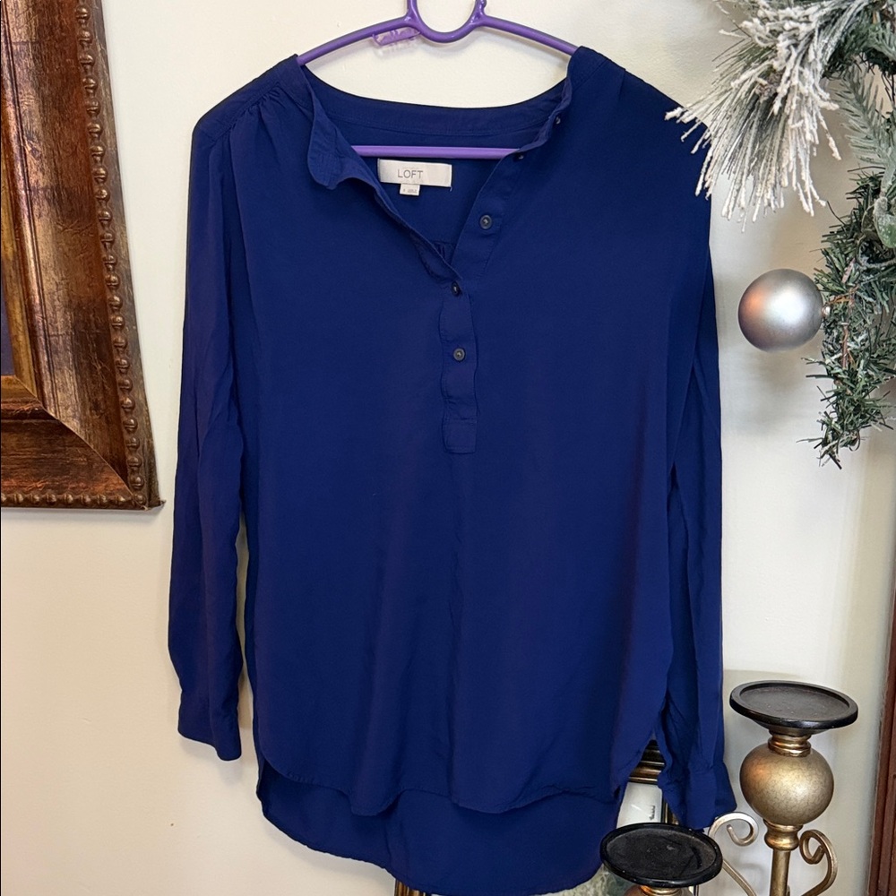 LOFT Navy Button-Down Blouse - image 1